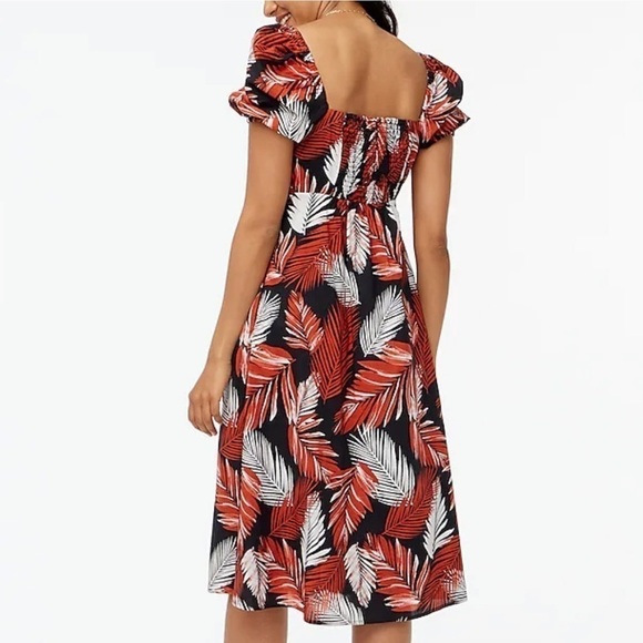 J. Crew Tropical Summer Puff Sleeve Twist Front Smocked Back Midi Dress Size 2 - Picture 9 of 16
